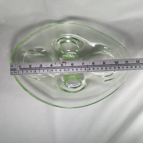 Czech Skrdlovice Uranium Glass Fruit Bowl UV Glow Vaseline Platter 60s Vintage - Picture 14 of 16